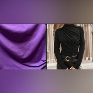 Draped Mock Neck Long-Sleeve Blouse in PURPLE, XL